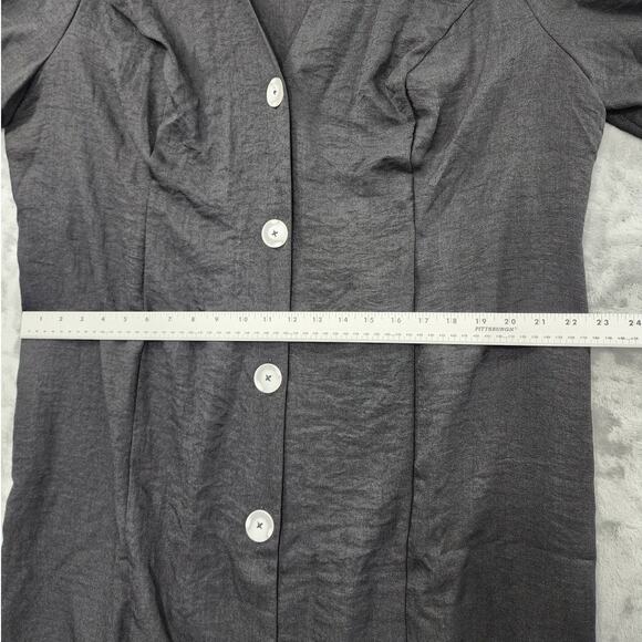 NEW ASOS Curve Dress Womens 20 Black Button Up Linen-Look Mini Fluted Sleeves - Picture 9 of 11